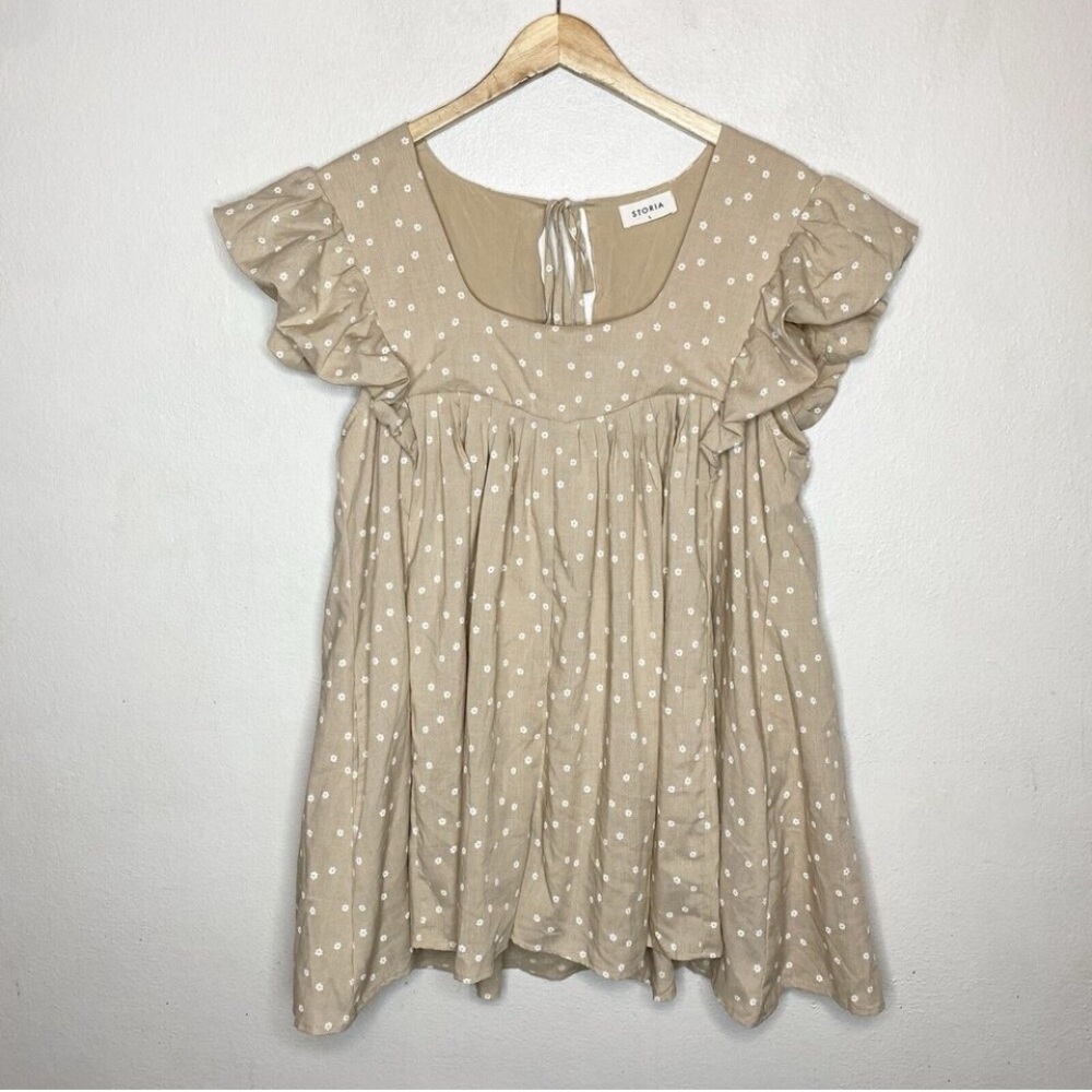 Storia Daisy Babydoll Romper Beige Romantic Flouncy Cottagecore Women’s M
